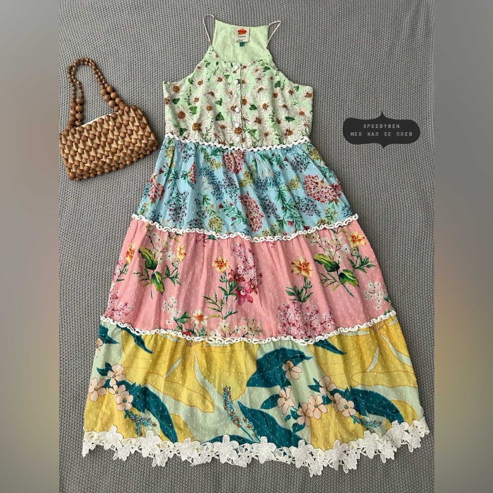 Farm Rio Mixed Floral Halter Dress Size Small - Picture 3 of 16